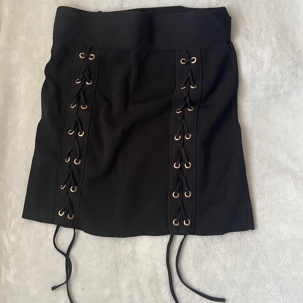 Zara Black Pencil Mini Skirt with Tie Front